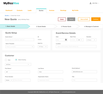MyBizzHive’s quote management system for easy to create a quotes list